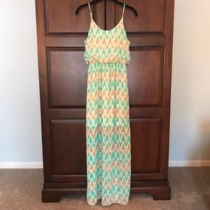 Mint Chevron Patterned Maxi Dress